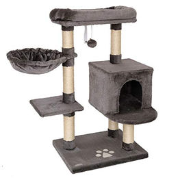 Lionto Kratzbaum für Katzen mit Sisal und Plüsch in Grau, Höhe 93 cm – Bild 1 von 7