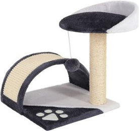 Lionto Kratzbaum für Katzen und Kitten mit Plüschball und Kratzbogen, Grau/Weiß, Höhe 43 cm – Bild 1 von 10