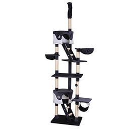 lionto Kratzbaum XXL für Katzen mit Deckenspanner, höhenverstellbar 230-250 cm, grau/weiß mit Sisal, Höhlen und Liegemulden – Bild 1 von 13