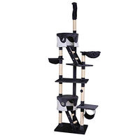 Produktbild von lionto Kratzbaum XXL für Katzen mit Deckenspanner, höhenverstellbar 230-250 cm, grau/weiß mit Sisal, Höhlen und Liegemulden