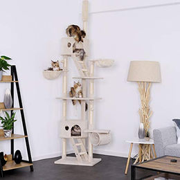lionto Kratzbaum XXL für Katzen mit Sisal und Plüsch in Beige mit Hängematte und Tunnel – Bild 1 von 4