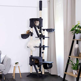 lionto Kratzbaum XXL für Katzen mit Sisal und Plüsch in Grau mit Deckenspanner – Bild 1 von 4
