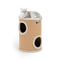 Produktbild von lionto Kratztonne für Katzen aus Jute mit Spielball und Plüschrand in Beige, Höhe 50 cm, Durchmesser 36 cm
