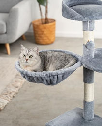 lionto Liegemulde aus Plüsch für Katzenkratzbäume Hellgrau Ø 40 cm – Bild 1 von 5