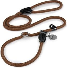 lionto Moxonleine Retrieverleine mit integriertem Erziehungshalsband und Zugstopp, braun, 120 cm, wasserabweisendes Nylon - 120 cm – Bild 1 von 7