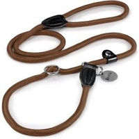 Produktbild von lionto Moxonleine Retrieverleine mit integriertem Erziehungshalsband und Zugstopp, braun, 120 cm, wasserabweisendes Nylon - 120 cm