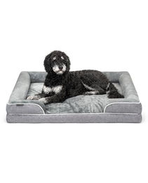 Lionto Orthopädisches Hundebett mit Memory Foam und erhöhtem Rand Grau Größe L – Bild 1 von 7