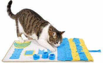 Lionto Schnüffelteppich für Katzen als Futterspielmatte zur geistigen Förderung, 100x60 cm, gelb/blau, mit Anti-Rutsch-Unterseite – Bild 1 von 1