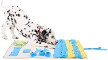 Lionto Schnüffelteppich für Hunde und Katzen aus Fleece mit rutschfester Unterseite 100x60 cm blau gelb bunt – Bild 1 von 10