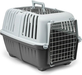 lionto Tiertransportbox aus Kunststoff mit Metalltür für Hunde, Katzen und Kleintiere in Grau – Bild 1 von 8