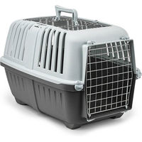 Produktbild von lionto Tiertransportbox aus Kunststoff mit Metalltür für Hunde, Katzen und Kleintiere in Grau