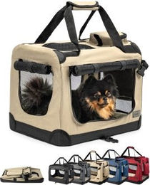 Lionto Tiertransportbox faltbar aus Oxford-Gewebe für Hunde kleiner Rassen und Katzen in Beige S – Bild 1 von 9