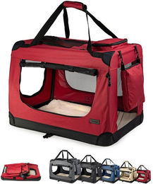lionto Tiertransportbox für Katzen aus Oxford-Gewebe bis 12 kg 60x42x44 cm Dunkelrot – Bild 1 von 5