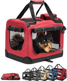 lionto Tiertransportbox für Hunde und Katzen aus Oxford-Gewebe faltbar Rot S – Bild 1 von 8