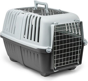 lionto Tiertransportbox für Katzen aus Kunststoff in Grau mit Metalltür 58,5x35,5x40 cm – Bild 1 von 5