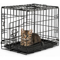 Produktbild von lionto Tiertransportbox für Katzen aus Metall in Schwarz mit Kunststoffbodenwanne und Trennwand 45x31x36 cm