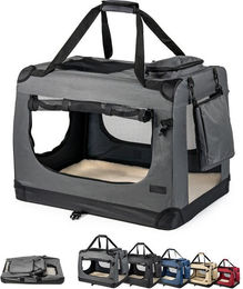 lionto Tiertransportbox für Katzen aus Oxford-Gewebe grau bis 10 kg 50x36x34 cm – Bild 1 von 5