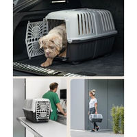 Produktbild von Lionto Transportbox aus Kunststoff für Hunde Katzen und Kleintiere Grau Größe L