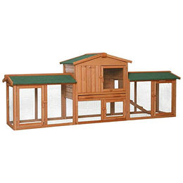 lionto XXL Kleintierstall aus Holz für Kaninchen und Meerschweinchen Braun 223x52x85 cm – Bild 1 von 13