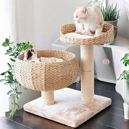 Liszton Kratzbaum Banana Leaf für Katzen mit Natur-Sisal und Wollkissen in Beige, 55 cm – Bild 1 von 12