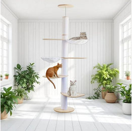 Liszton Kratzbaum für Katzen höhenverstellbar 190–260 cm 5-stöckig mit Deckenspanner in Weiß – Bild 1 von 3