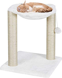 Liszton Kratzbaum für Katzen mit Haus, Hängematte und Bett in Weiß mit Natursisal-Stämmen, 41 x 48 x 41 cm – Bild 1 von 11