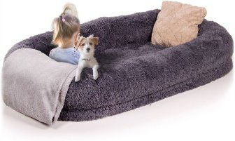 LITTLE LORD Hundebett Ceddie XXL für Riesenrassen mit Memory Foam und Schlaf-Set inkl. Decke und Kissen dunkelgrau 190 x 105 x 30 cm – Bild 1 von 13