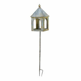 Loberon Vogelhaus Valloron aus Metall mit höhenverstellbarem Stab in Grau/Blau – Bild 1 von 3