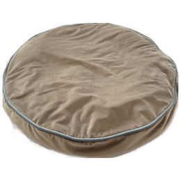 Produktbild von LokiLux Katzenkissen Lior Runde Matratze aus Velours Beige mit blauem Keder
