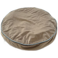 Produktbild von LokiLux Katzenkissen Lior Runde Matratze aus Velours Beige mit blauem Keder
