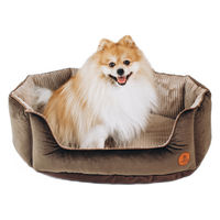 Produktbild von LokiLux Kuschelbett Charly für Katzen und Hunde in Muschelform aus Velours in Braun-Beige Größe M