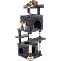 Produktbild von LONA Kratzbaum für Katzen mit 2 Höhlen und Sisalseil, 140 cm hoher Katzenturm aus Holz und Plüsch, Grau