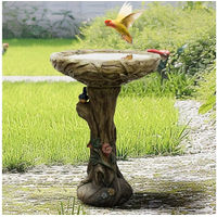 Produktbild von Lotus International Vogeltränke und Vogelbad aus Beton mit dekorativem Kunstvogel in Grau, 65 cm hoch x 45,5 cm Durchmesser