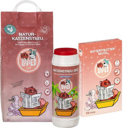 Lov&Ed Katzenstreu Set mit Klumpstreu und Deo in Babypuder für Katzen 10 Liter – Bild 1 von 3