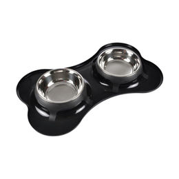 Love Story Doppelnapf für Hunde aus Edelstahl in Knochenform Schwarz 45 x 27 cm – Bild 1 von 2