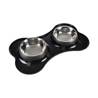 Produktbild von Love Story Doppelnapf für Hunde aus Edelstahl in Knochenform Schwarz 45 x 27 cm