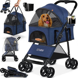 Lovpet 2in1 Hundebuggy und Katzenbuggy faltbar mit Transportbox und Regenschutz Blau – Bild 1 von 5