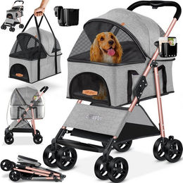 Lovpet 2in1 Hundebuggy und Katzenbuggy faltbar mit Transportbox und Regenschutz in Grau für Hunde und Katzen bis 20kg – Bild 1 von 5