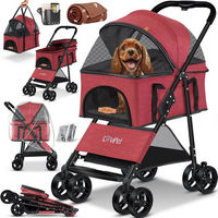 Produktbild von Lovpet 2in1 Hundebuggy und Katzenbuggy faltbar mit Transportbox und Regenschutz in Rot