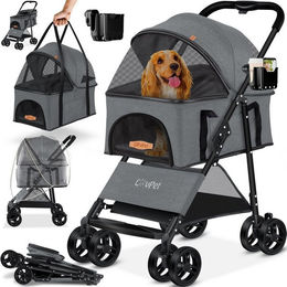 Lovpet 2in1 Hundebuggy und Transportbox für Hunde und Katzen bis 20kg grau faltbar mit Regenschutz und Oxford-Gewebe – Bild 1 von 12