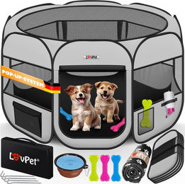 Produktbild von LOVPET Faltbarer Welpenlaufstall für Hunde und Katzen inklusive Napf aus Oxfordgewebe mit Pop-up System für Indoor und Outdoor