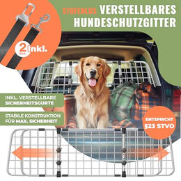 Lovpet Hundegitter Auto Trenngitter für Hunde Grau aus Metall verstellbar 92-152 cm inkl. 2 Sicherheitsgurte – Bild 1 von 9