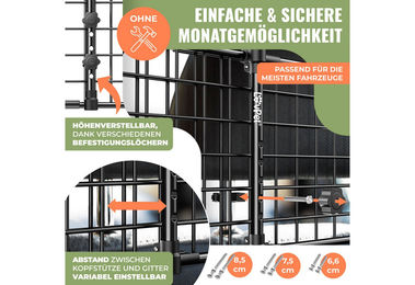 LovPet Hundegitter Auto Trenngitter für Kofferraum verstellbar Schwarz 30 x 92-152 cm inklusive 2 Sicherheitsgurten – Bild 1 von 4