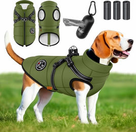 LOVPET Hundejacke mit integriertem Geschirr und Kotbeutel-Set wasserdicht gefüttert mit Reflektoren für Hunde – Bild 1 von 1