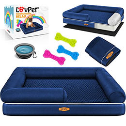 Lovpet Orthopädisches Hundebett Relax in Blau mit abnehmbarem Plüschbezug für Hunde aller Größen – Bild 1 von 13