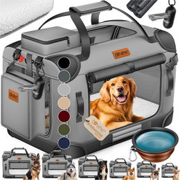 LOVPET Transportbox für Hunde und Katzen XL in Grau aus Oxford-Gewebe inklusive Hundenapf und Schultergurt – Bild 1 von 11
