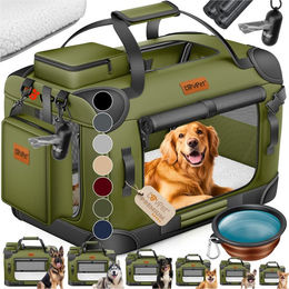 LOVPET Transportbox XXL für Hunde und Katzen inkl. Hundenapf faltbar in Beige oder Grün – Bild 1 von 7