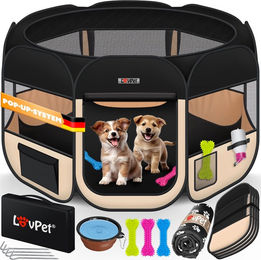 Produktbild von LOVPET Welpenlaufstall faltbares Freigehege für Hunde und Katzen inklusive Napf aus Oxfordgewebe für Indoor und Outdoor