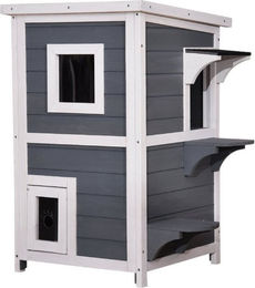Lovupet Katzenhaus Katzenvilla aus Tannenholz mit 2 Etagen wetterfest für Indoor und Outdoor – Bild 1 von 13
