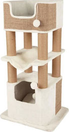 LuCano Kratzbaum für Katzen in Weiß/Taupe mit 110 cm Höhe und Hängematte – Bild 1 von 1